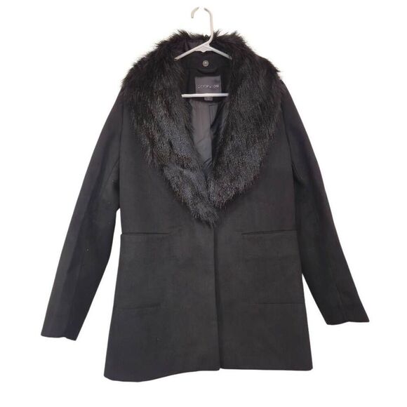 Covington Women's Black Polyester Removeable Faux Fur Collar Button Down Lined D - Picture 1 of 11